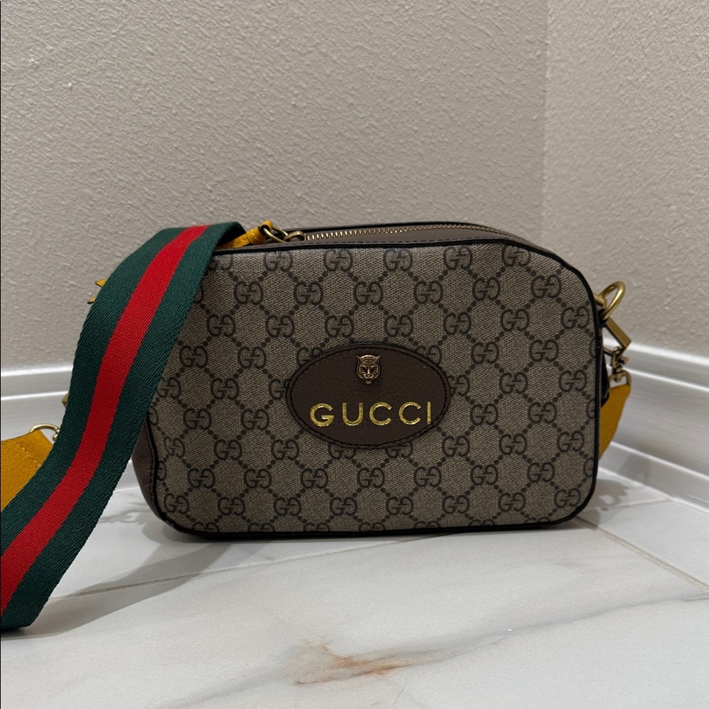 Gucci Beige Monogram Bag with Green and Red Strap